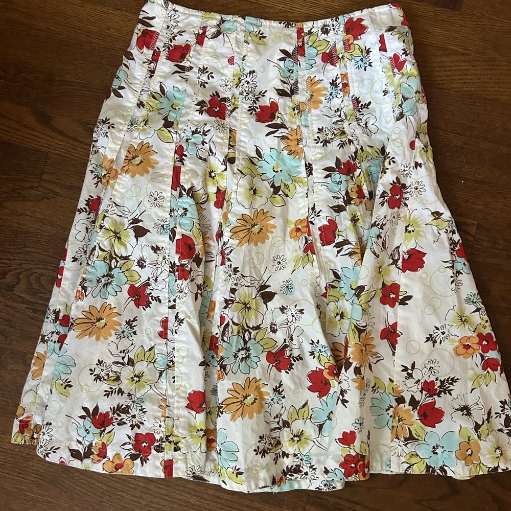 CABI pleated, floral print cotton skirt